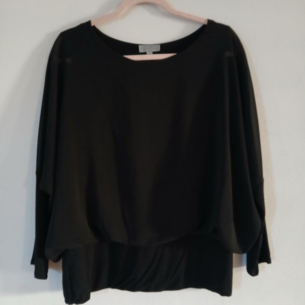 Joseph A black boho sheer batwing blouse with built-in tank size L